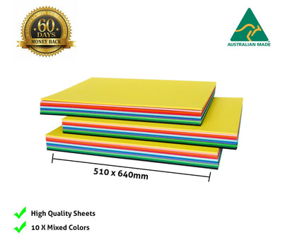 100 x Mixed Coloured Cardboard Sheets Sheets 510x 640mm 200GSM- AU Made