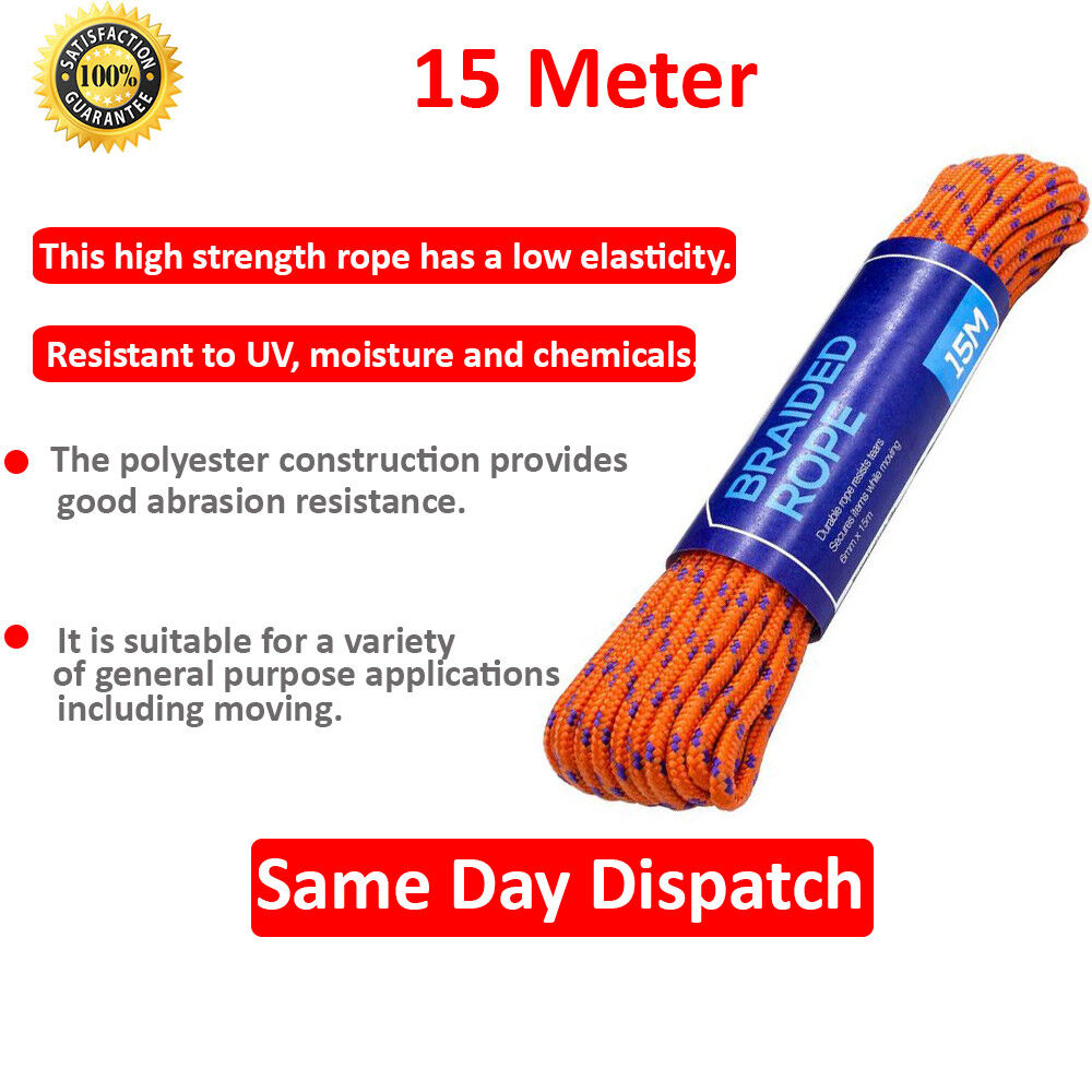 ROPE 15m X 6mm BRAID POLYESTER MULTIPURPOSE ROPE TRUCK TIE- SAME DAY POST