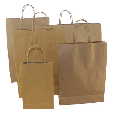 Kraft Paper Bags Gift Shopping Brown White Retail Bag with Handle- Same Day Post