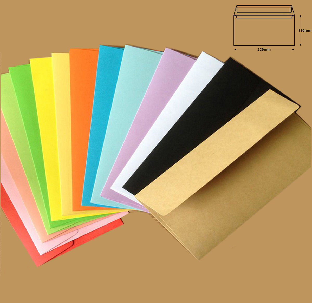 50 x DL Coloured Envelopes 220mm x110mm 80gsm - Peel N Stick