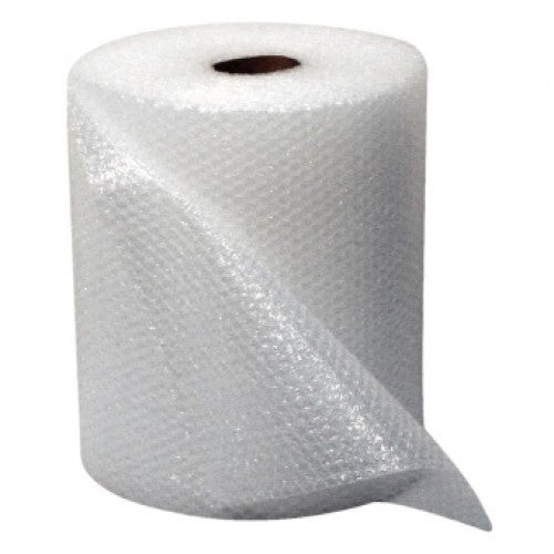 A roll of bubble wrap, partially unrolled, showing the bubble pattern used for protective packaging.