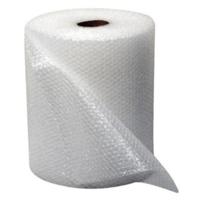 A roll of bubble wrap, partially unrolled, showing the bubble pattern used for protective packaging.