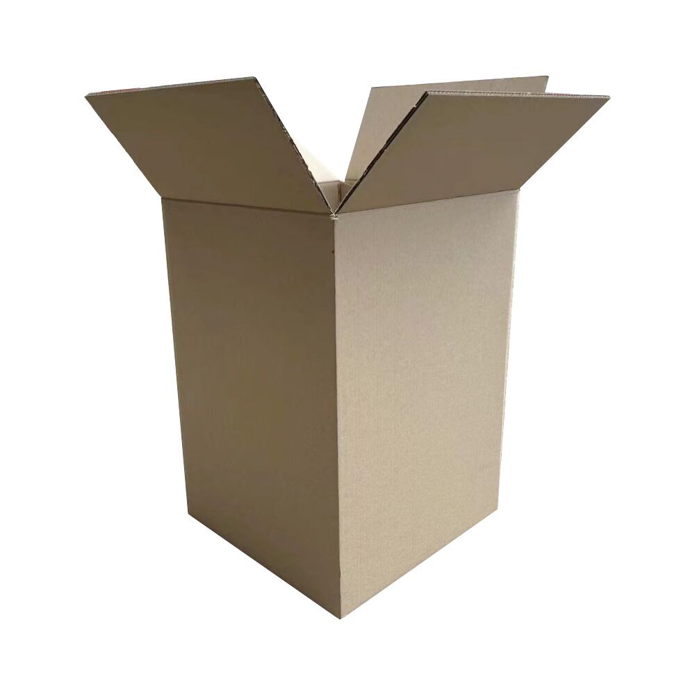 A brown cardboard tea chest box with a lid, displayed against a white background.