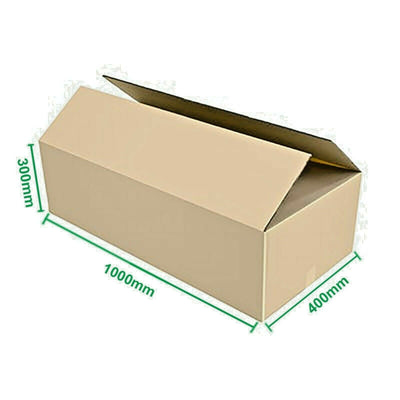 A cardboard box that is 1000mm in length, 400mm in width, and 300mm in height, shown in a folded, flat position.