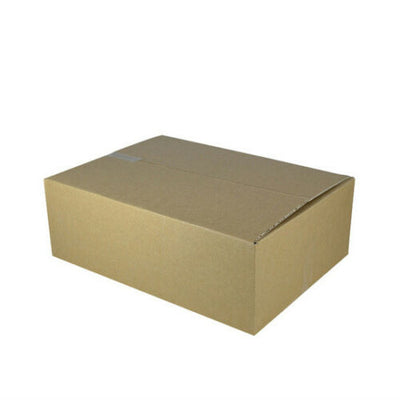 A single, empty brown cardboard mailing box with no visible branding or markings.