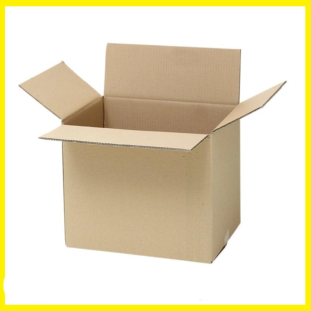 A single, empty medium-sized cardboard moving box.