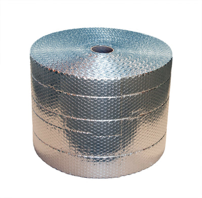 A roll of metalised foil bubble wrap packaging material.